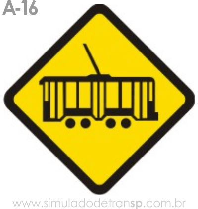 Placa de advertência A-16: Bonde