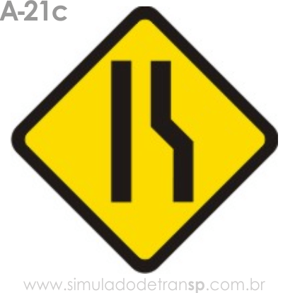 Placa de advertência A-21c: Estreitamento de pista à direita