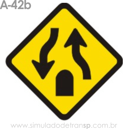 Placa de advertência A-42b: Fim de pista dupla