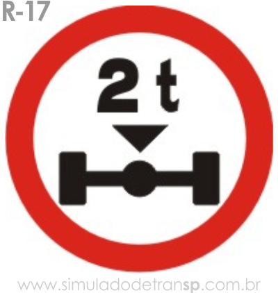 Placa de Regulamentação R-17 Peso máximo permitido por eixo - manual brasileiro de sinalização - Simulado Detran SP 2019