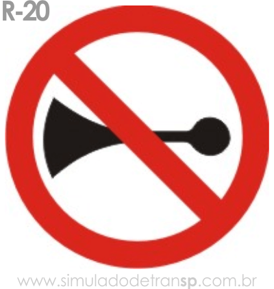 Placa de Regulamentação R-20 Proibido acionar buzina ou sinal sonoro - manual brasileiro de sinalização - Simulado Detran SP 2019