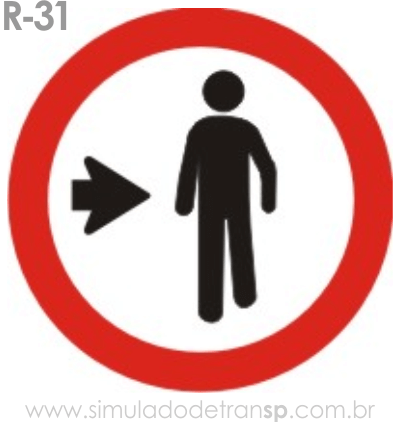 Placa de Regulamentação R-31 Pedestre, ande pela direita - manual brasileiro de sinalização - Simulado Detran SP 2019