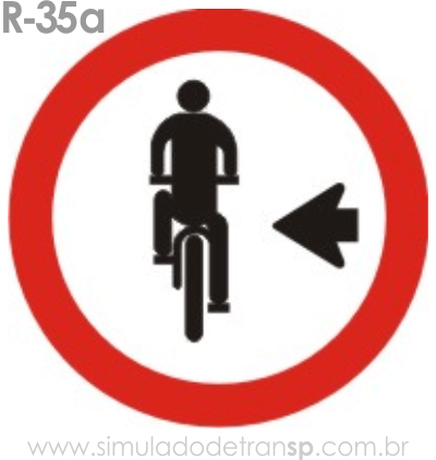 Placa de Regulamentação R-35a Ciclista, transite à esquerda - manual brasileiro de sinalização - Simulado Detran SP 2019