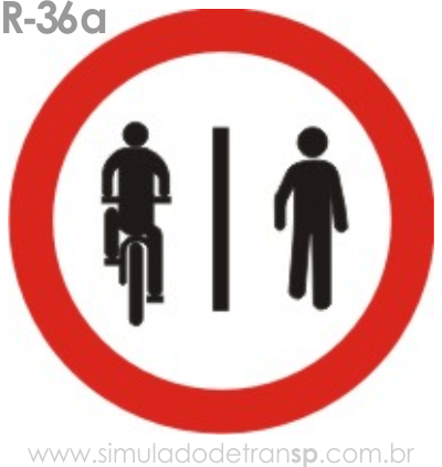 Placa de Regulamentação R-36a Ciclistas à esquerda, pedestres à direita - manual brasileiro de sinalização - Simulado Detran SP 2019